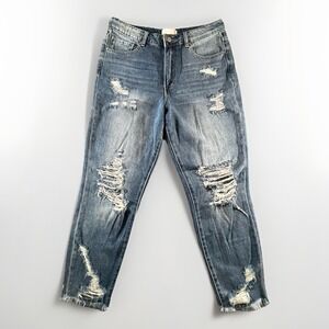 Petra 153 Distressed High-Rise Straight Leg‎ Frayed Cotton Denim Jeans Size 9/28